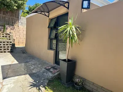 a plant in a black pot next to a building at The Charming Place in Cape Town