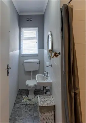 a bathroom with a toilet and a sink at SeaCrest Cottage in Hermanus