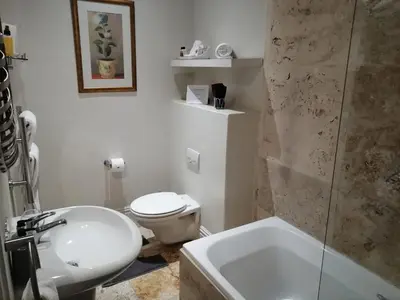 a bathroom with a toilet and a sink and a shower at Auberge Daniella in Franschhoek