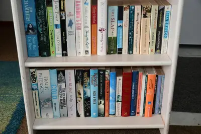 a book shelf filled with lots of books at Bradclin @ York in Cape Town