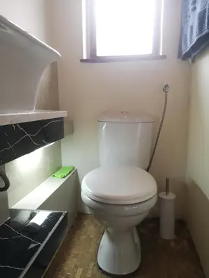 a white toilet in a bathroom with a window at Coastal Cozy 2 in Cape Town