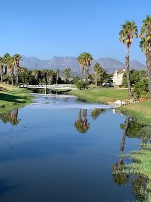 a river with palm trees and a golf course at Villa Georgia in Cape Town
