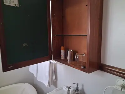 a bathroom with a sink and a medicine cabinet at Marinda's B&B in Cape Town