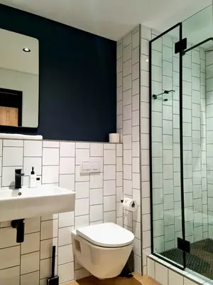a bathroom with a toilet and a sink and a shower at 9 Palms by Smart City Stays in Cape Town