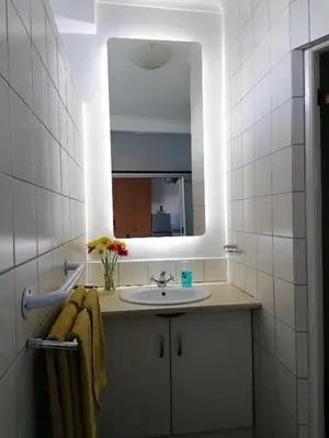 a bathroom with a sink and a mirror at The Broad Place in Worcester