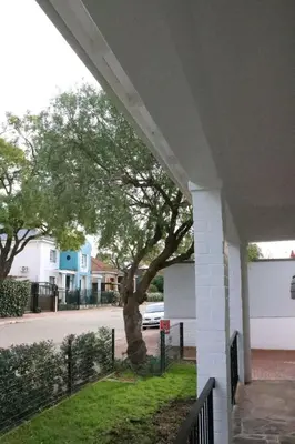 a tree sitting in the grass next to a house at Villa Des Roses in Paarl