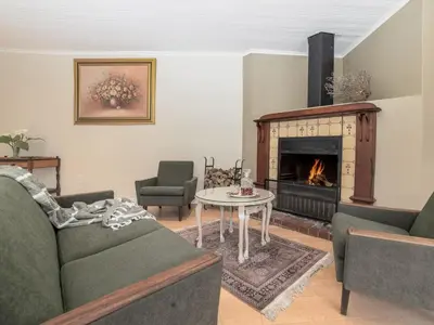 a living room with a couch and a fireplace at Nantes-vue in Paarl