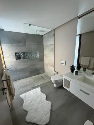a bathroom with a shower and a toilet and a sink at Luxury Vineyard Suites in Cape Town