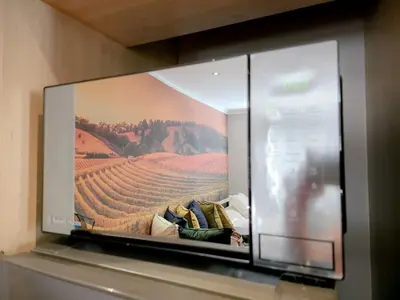 a large painting of a vineyard on a wall at Royal Boland in Paarl