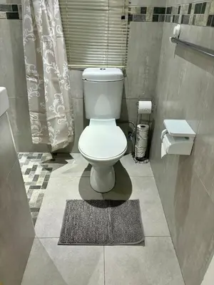 a bathroom with a white toilet in a shower at Garden Flat in Cape Town
