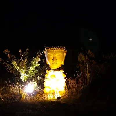 a mask sitting in the grass with lights at MAGNIFICENT 6 sleeper mountain getaway in Romansrivier