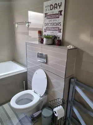 a bathroom with a white toilet and a sink at A cozy retreat - feels like home in Cape Town