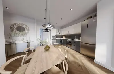 a kitchen with a wooden table and chairs at ParkPlace in Cape Town