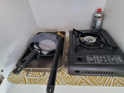 a toaster oven sitting on top of a counter at Featherbed in Hermanus