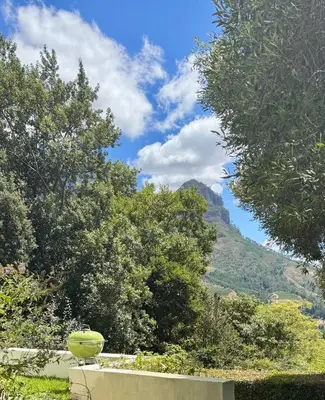 a view of a mountain from a yard with trees at Esperon in Stellenbosch