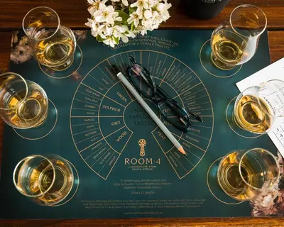 a table topped with glasses of wine and aokedokedokedoked at Rooiheuwel in Botrivier