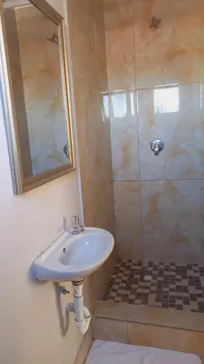 a bathroom with a sink and a shower at Zoe Apartment in Cape Town
