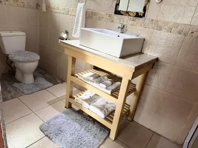 a bathroom with a sink and a toilet at Miches House in Cape Town