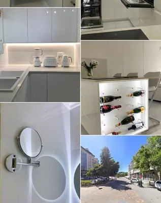 a collage of photos of a refrigerator with wine bottles at Water front apartment-Ocean Palace in Tyger Valley