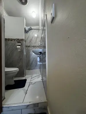 a bathroom with a shower and a toilet in it at Kitty Guest House in Bellville