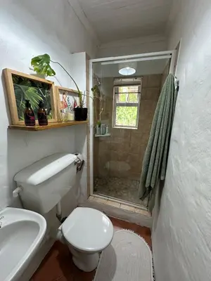 a bathroom with a toilet sink and a shower at Nature Lover's Home in Grabouw in Grabouw