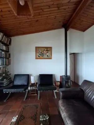 a living room with a couch and chairs and a fireplace at Alibi at the Sea in Bettyʼs Bay