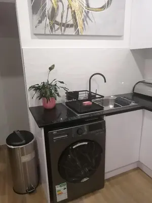 a kitchen with a washing machine and a sink at Glorious44 in Cape Town