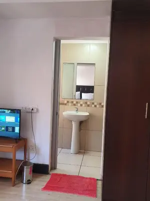 a bathroom with a sink and a mirror and a toilet at Ludiz guest house in Parow