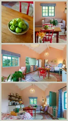 a collage of photos of a living room and dining room at Cripps Cottage, Cheverells Farm in Ouda Brug