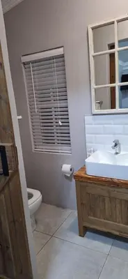 a bathroom with a sink and a toilet and a mirror at Firehouse guest suite no 3 in Wellington