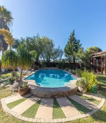 a swimming pool in a yard with trees at Tambula Guest House in Cape Town