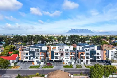 an aerial view of a city with apartment buildings at Studio on North in Cape Town