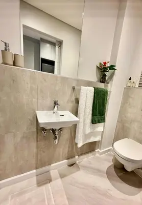 a bathroom with a sink and a toilet at Platform 132 - 2 On Tabak with onsite Parking in Paarl