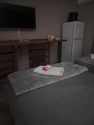 a room with a bed with a television and a towel at The Borris At Marnas Self Catering Accommodation in Joostenberg Vlakte