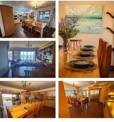 a collage of pictures of a kitchen and a dining room at Beautifully Sea View Escape Vermont 5 bedrooms in Hermanus