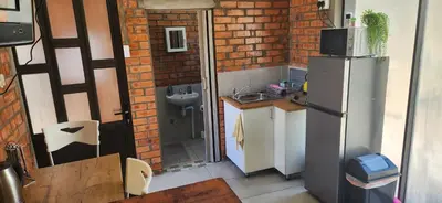 a small kitchen with a sink and a refrigerator at LyonsDen 1 in Worcester