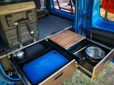 an open compartment in the back of a van at Happy Campers South Africa in Strand