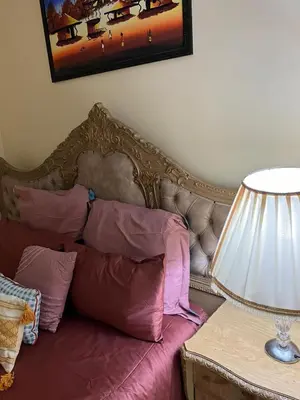 a bed with pink pillows next to a table with a lamp at Harmony Lodge in Elsiesrivier