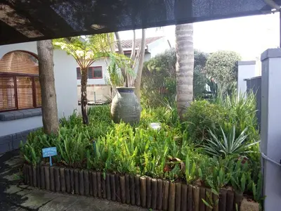 a garden with a large vase and some plants at Schubert Self Catering Accomodation in Brackenfell