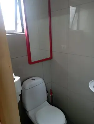 a bathroom with a white toilet and a mirror at 8 Botha Goodwood the trout lodge in Elsiesrivier