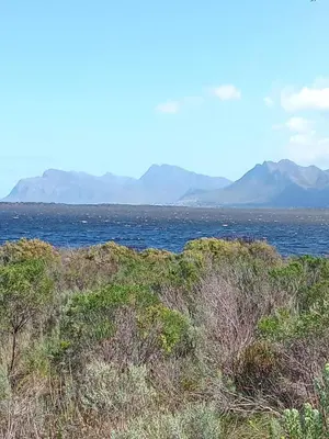 a view of the ocean with mountains in the background at Paul's Place in Fisherhaven
