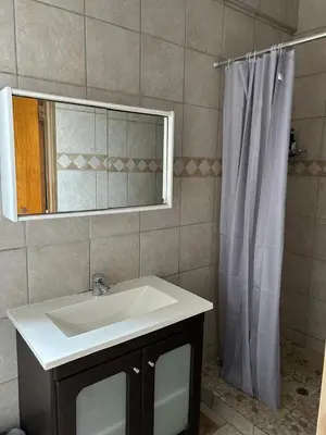 a bathroom with a sink and a shower curtain at Daisy Accommodation & Spa in Cape Town