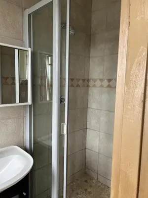 a shower with a glass door next to a sink at Daisy Accomodation and Spa 5 Bed all private en-suite in Cape Town