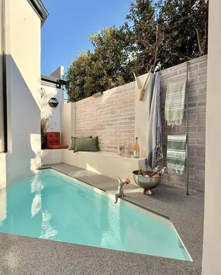 a swimming pool with a dog in the water at Tranquille Haven - serene escape in Franschhoek in Franschhoek