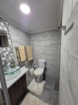 a bathroom with a toilet and a sink at Modern Van Riebeeck Park Accomodation in Worcester