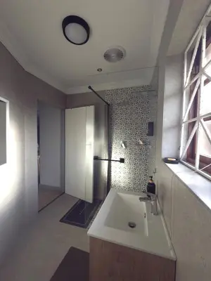 a bathroom with a sink and a mirror on the ceiling at Spacious 3 Bedroom 2 Bathroom 6 Sleeper in Southfield