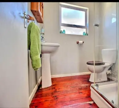 a bathroom with a sink and a toilet and a window at S&R Guesthouse in Cape Town