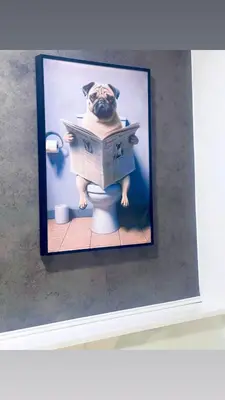 a picture of a pug dog sitting on a toilet at Explore Convenience And Style In A Prime Location in Richwood