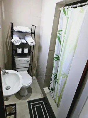 a bathroom with a toilet and a sink and a shower at Evernice Guest House in Cape Town