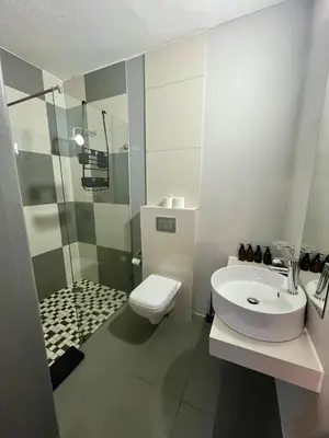 a bathroom with a toilet and a sink and a shower at Stay on Main 2 in Paarl